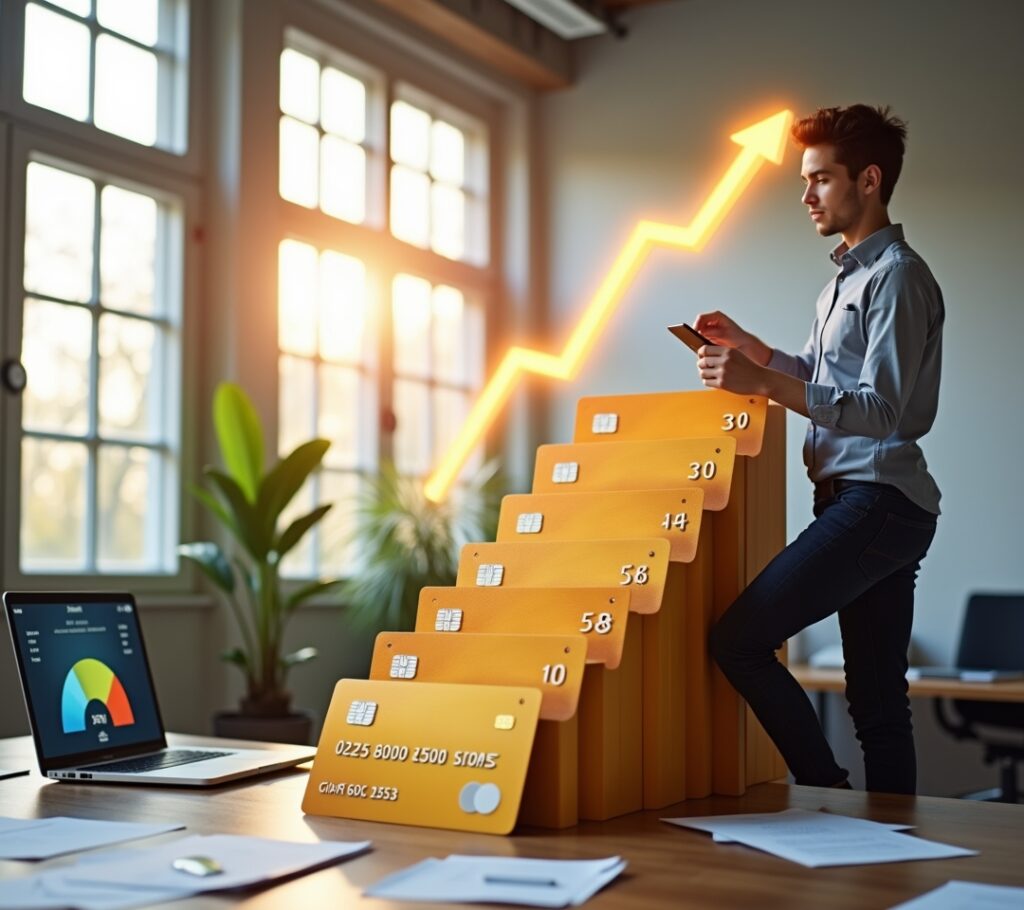 Credit score meter showing improvement