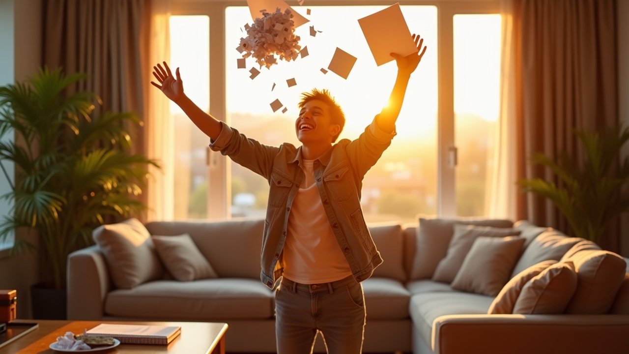 Person celebrating debt freedom