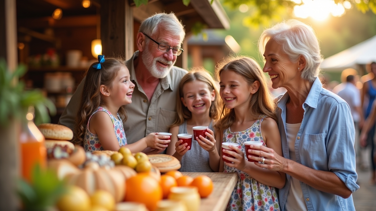 Family enjoying free samples