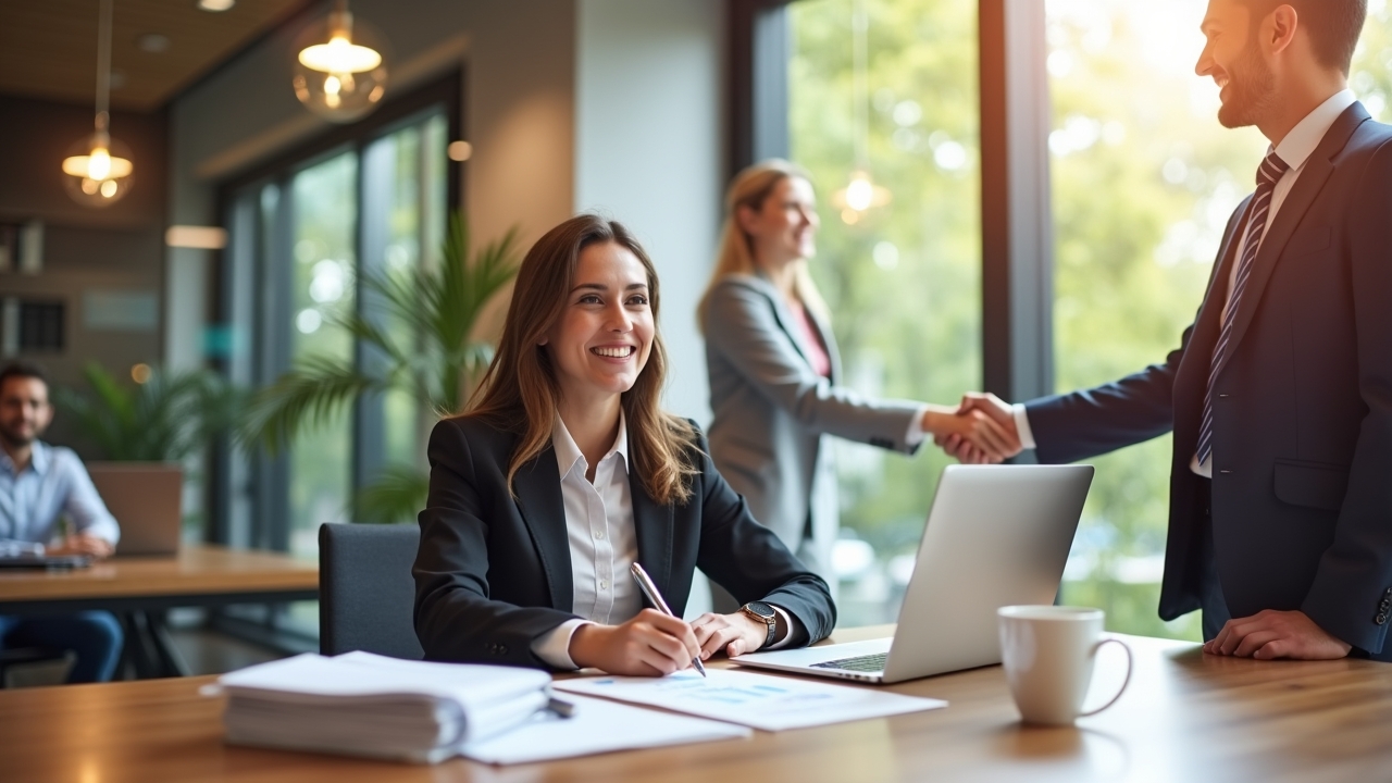 Happy person signing loan agreement