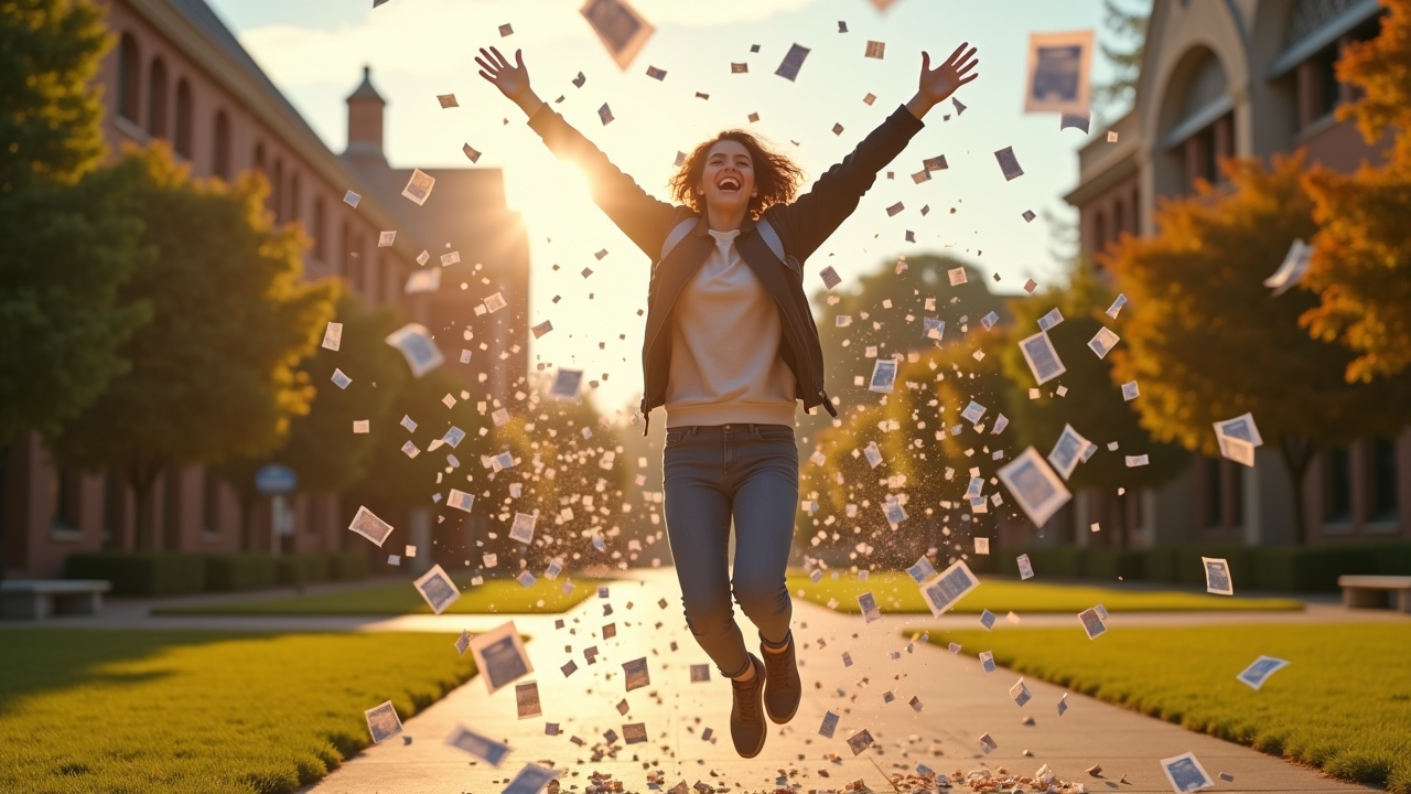 Happy student celebrating debt relief