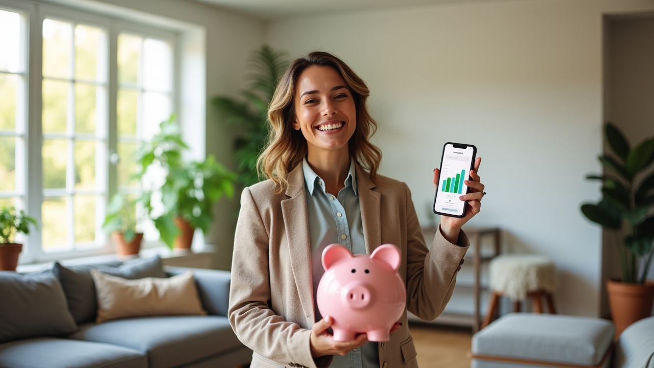Happy homeowner saving money